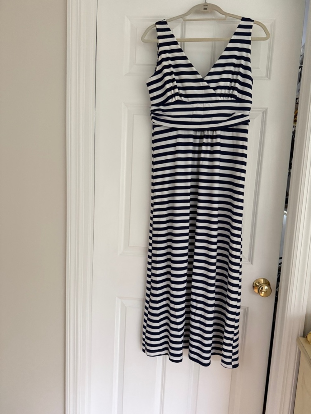 Jude Connally Navy and White Striped Maxi Dress, size medium